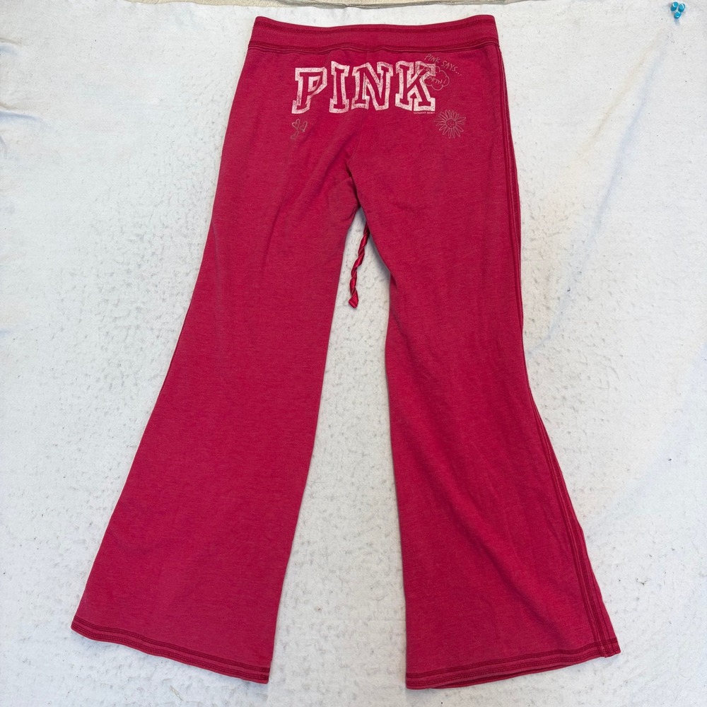 PINK Victoria's Secret Flare Sweatpants Womens Small Pink Y2K Graphic Low Rise